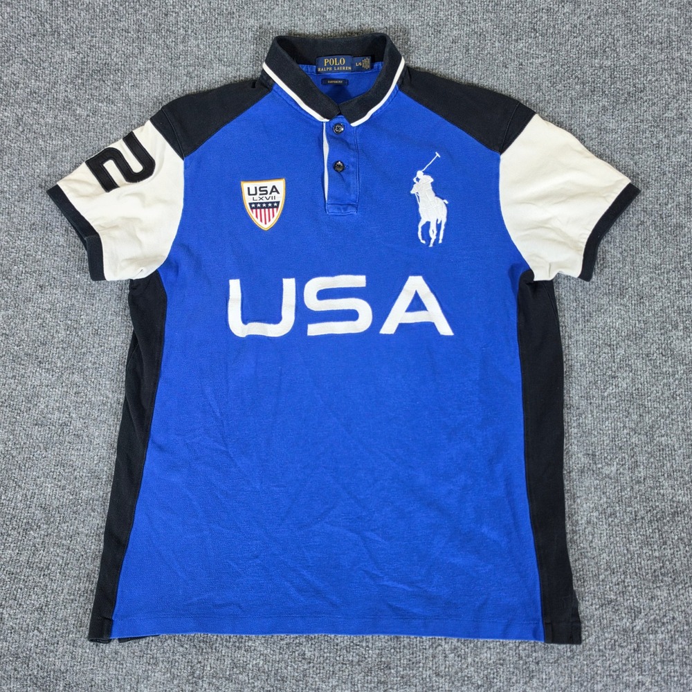 Polo Ralph Lauren Mens USA Big Pony Custom Fit Polo Shirt Blue Large LXVII